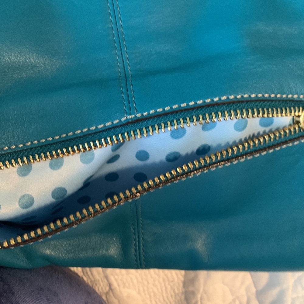Coach teal leather fold over clutch - Picture 3 of 5